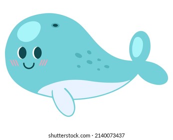 Cute children s cartoon whale, a vector design element in the style of doodles, isolated on a white background