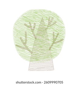 Cute children s tree in the sketch style, doodle, scribble. Hand-drawn doodle sketch, children s cute vector background. Children draw with a pencil in the style of lines tree, a doodle drawing.