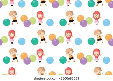 Cute children seamless pattern background can used as a wrapping paper, social media banner, etc. Seamless pattern with cute children character