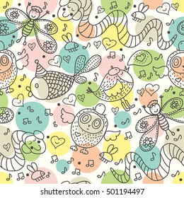 Cute children seamless pattern. Happy vector background