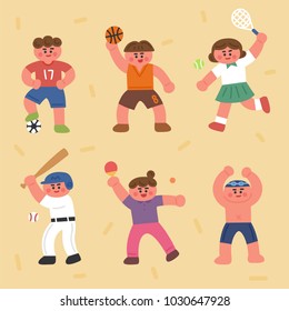 cute children sports player character. hand drawing style vector illustration flat design