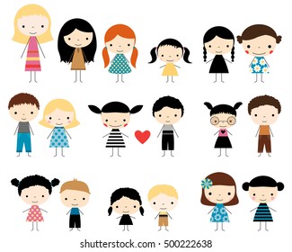 Cute children stick figures - vector boys and girls