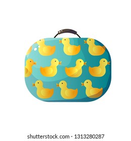 Cute Children Suitcase with Ducks Vector Illustration