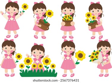 Cute Children with Sunflowers Illustration