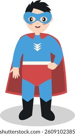 Cute Children with Superhero Costume. Vector Character Illustration in Flat Design.