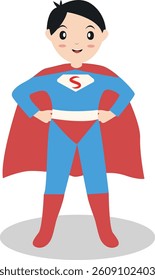 Cute Children with Superhero Costume. Vector Character Illustration in Flat Design.