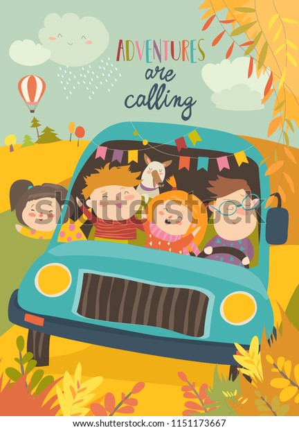 Cute children traveling by\
bus