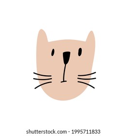 Cute Children Vector dibujó a mano la cara de gato. Ilustración de diseño escandinavo aislada en fondo blanco. Elementos de diseño de camisetas, textiles para el hogar, papel de envoltura, textiles.