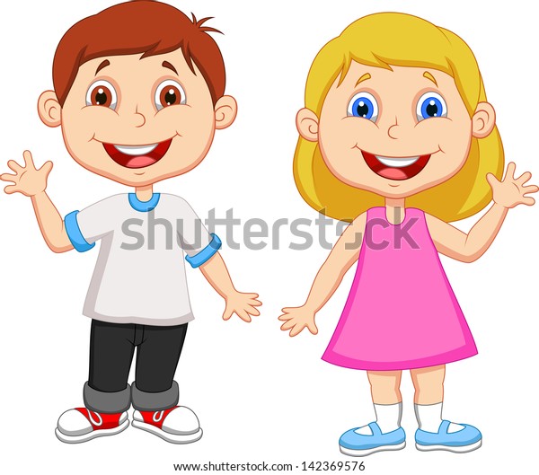 Cute Children Waving Hand Stock Vector (Royalty Free) 142369576 ...