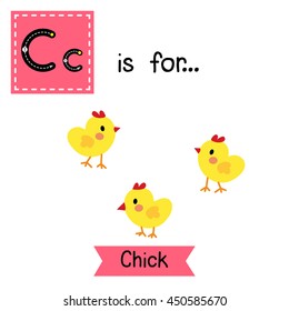 Cute children zoo alphabet C letter tracing of happy Chick for kids learning English vocabulary.  