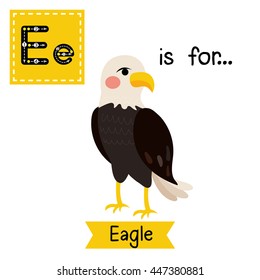Cute children zoo alphabet E letter tracing of standing Eagle for kids learning English vocabulary.  