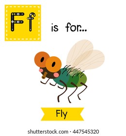 Cute children zoo alphabet F letter tracing of Fly for kids learning English vocabulary.