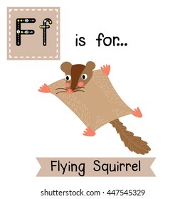 Cute children zoo alphabet F letter tracing of Flying Squirrel for kids learning English vocabulary.