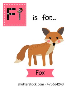 Cute children zoo alphabet F letter tracing of standing Fox for kids learning English vocabulary.  