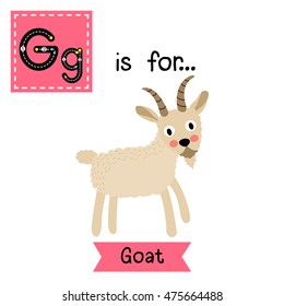 Cute children zoo alphabet G letter tracing of standing Goat for kids learning English vocabulary.  