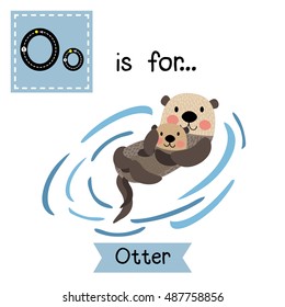 Cute children zoo alphabet O letter tracing of Otter mother and child for kids learning English vocabulary.  