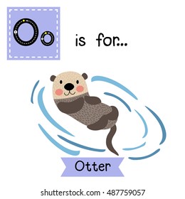 Cute children zoo alphabet O letter tracing of floating Otter for kids learning English vocabulary.  