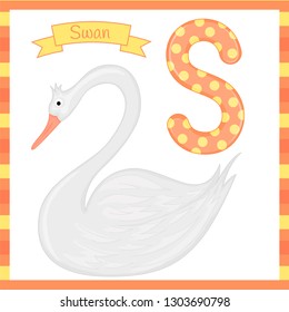 Cute children zoo alphabet S letter tracing of Swan for kids learning English vocabulary