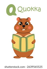 Cute children's alphabet. Quokka and the letter Q. Animals and letters of the alphabet. Flat vector illustration.