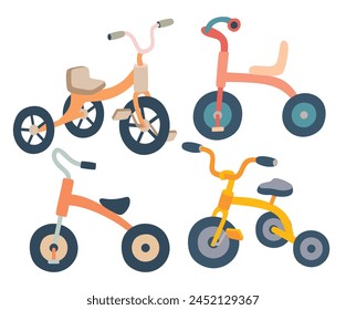 Cute children's bicycle in flat style isolated on white background. 