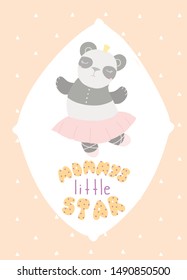 Cute children's card panda ballerina lettering Mammys little star, flat style