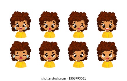 Cute children's character emotions set. Cartoon style. Cute african girl