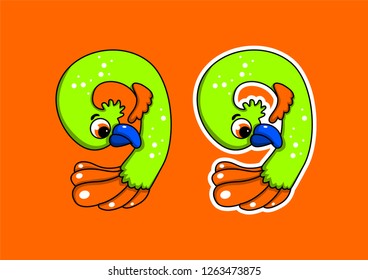 cute children's character number, vector number nine