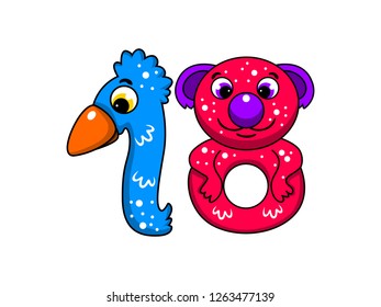 cute children's character number, vector number eighteen