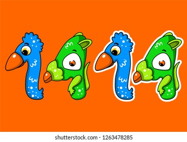 cute children's character number, vector number fourteen
