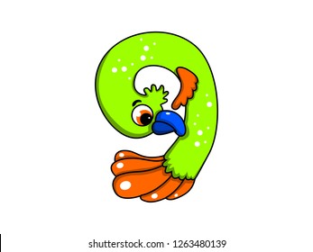 cute children's character number, vector number nine