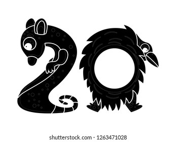 cute children's character numbers, vector silhouettes, number twenty
