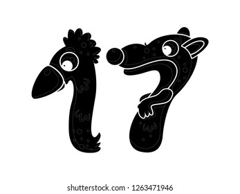 cute children's character numbers, vector silhouettes, number seventeen