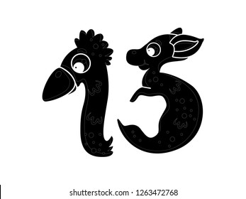 cute children's character numbers, vector silhouettes, number fifteen
