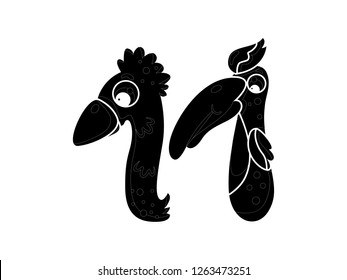 cute children's character numbers, vector silhouettes, number eleven