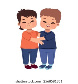 cute childrens characters hugging isolated