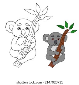 cute children's coloring book, the koala looks at  if the color suits him.