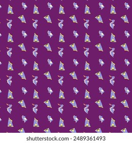 Cute childrens dragons pattern with fairy funny character. Childish seamless background with fantasy animal and house or castle. Kids nursery, boys design. Cute magic creatures endless print.