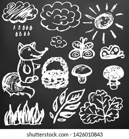 Cute children's drawing. Chalk drawing on blackboard