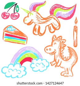 Cute children's drawing. Chalk drawing on blackboard