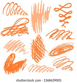 Cute children's drawing. Colored wax crayons. Doodle, sketch, outline. Scribble