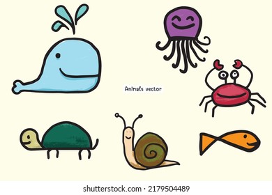 Cute children's drawing style animals collection