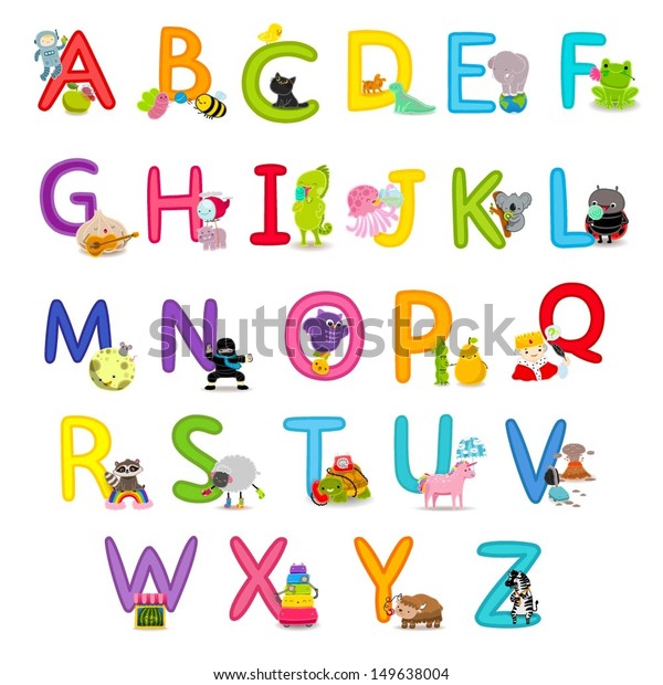 Cute Childrens English Alphabet Fun Cartoon Stock Vector (Royalty Free ...