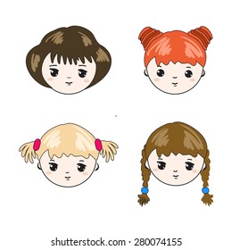 Cute children's faces. Set. Vector  illustration.