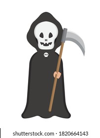 
Cute children's Halloween costumes, grim reaper and skeletons, cosplay, cartoon comic vector illustration, set, isolated