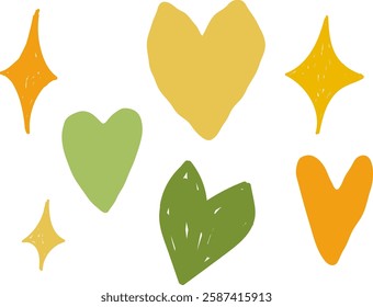 cute children's hearts and stars set, heart print, star print