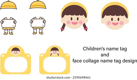 cute Children's name tag and face collage name tag design