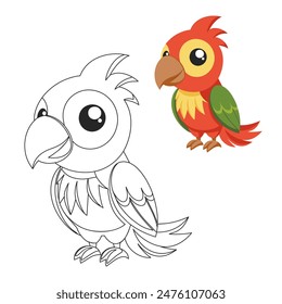 Cute children's parrot, outline drawing for coloring book and illustration. Cute cartoon macaw bird. Print for children