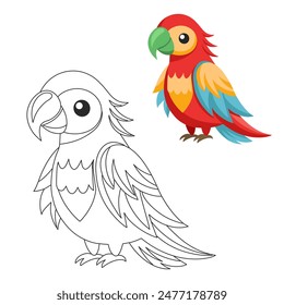 Cute children's parrot, outline drawing for coloring book and illustration. Cute cartoon macaw bird. Print for children	
