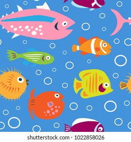 Cute children's pattern with a decorative tropical fish