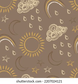 Cute children's pattern with rainbow, sun, moon, clouds and stars